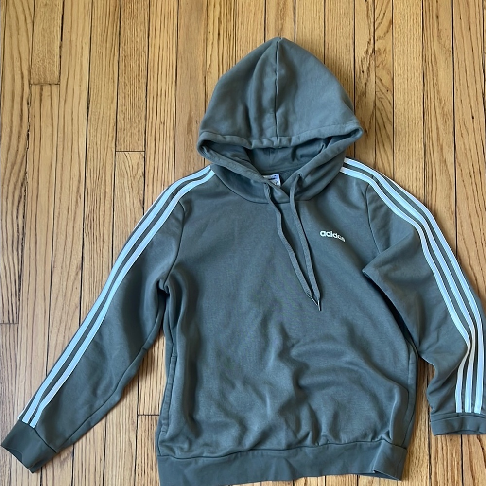 Adidas Large Women’s Green Hoodie with White Stripes